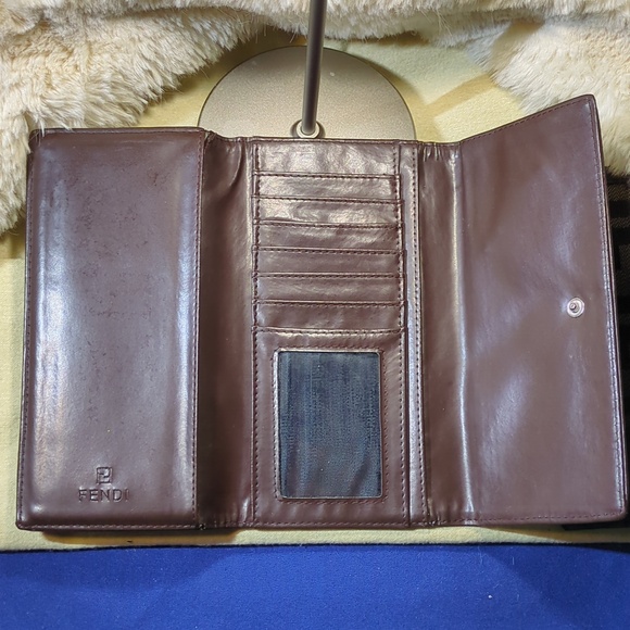 Vintage Fendi Brown/Gold Zucca Continental Wallet / FFCharm/CheckBook Insert$250 - Picture 3 of 14